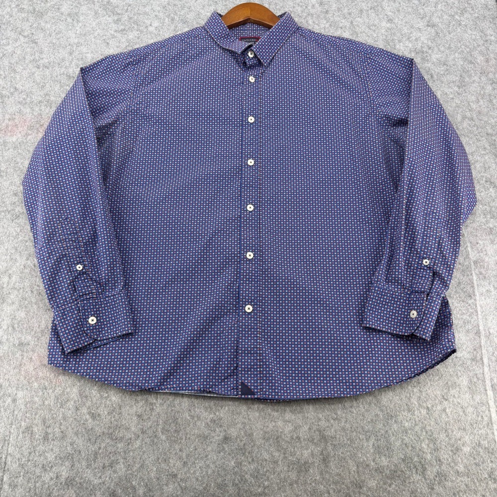 UNTUCKit Mens XXL Blue Red Floral Micro Print Long Sleeve Cotton Button Down